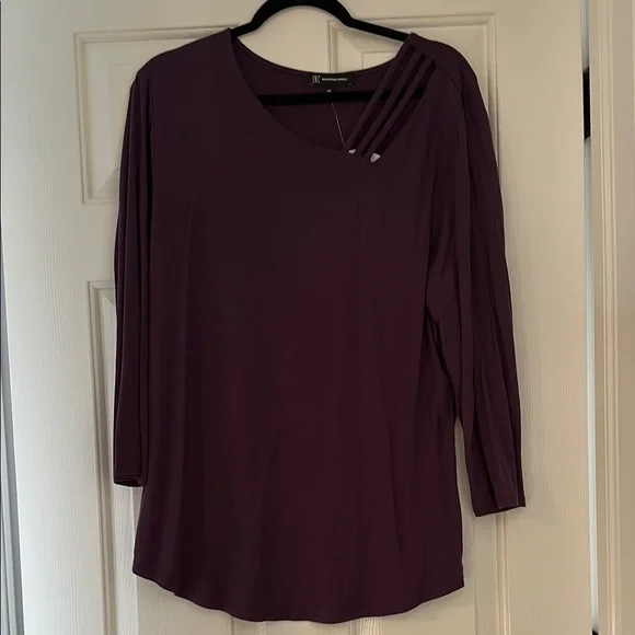 INC International Concepts Red Asymmetrical 3/4 Sleeve Blouse - Picture 1 of 4